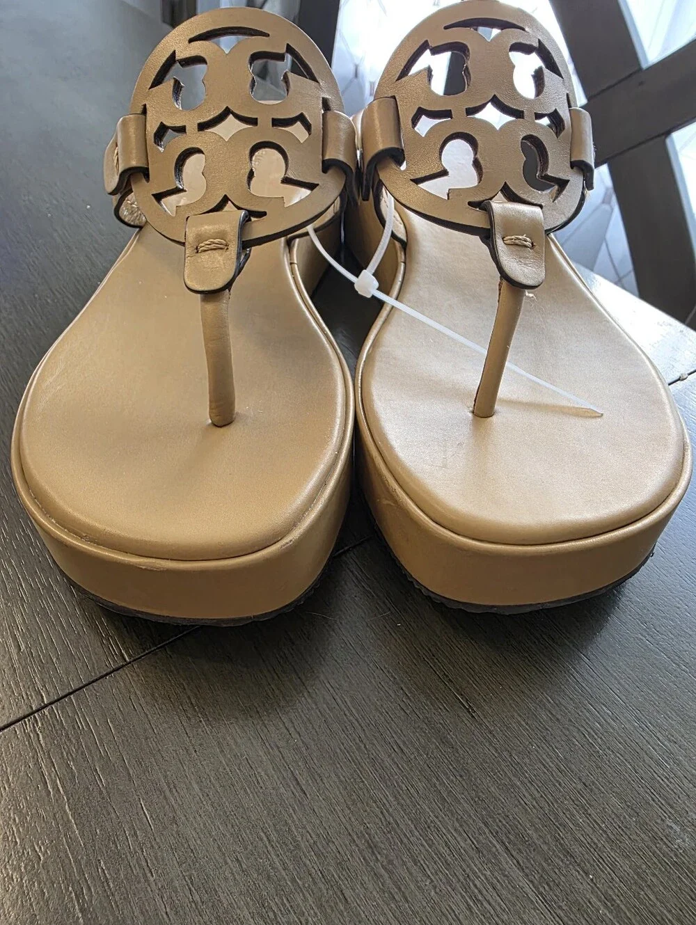 Tory Burch Miller Platform Wedge Flip Flop Sandals Ginger Shortbread US 6.5